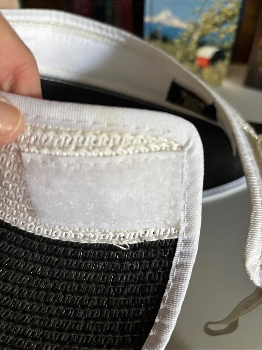 Women’s Black and White Straw Visor Hat with Adjustable Band